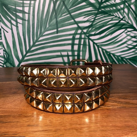 Manzoor Brown Leather & Brass Studded Belt Men’s 40 USA - Picture 3 of 6